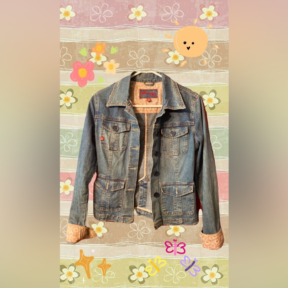 Plugg Blue Denim Jean Jacket with Pink Accents